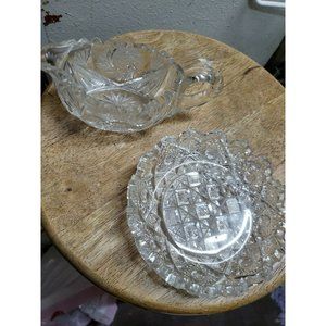 Lot 2 Antique American Brilliant RUSSIAN PATTERN Gravy Boat  Finger Bowl 6"